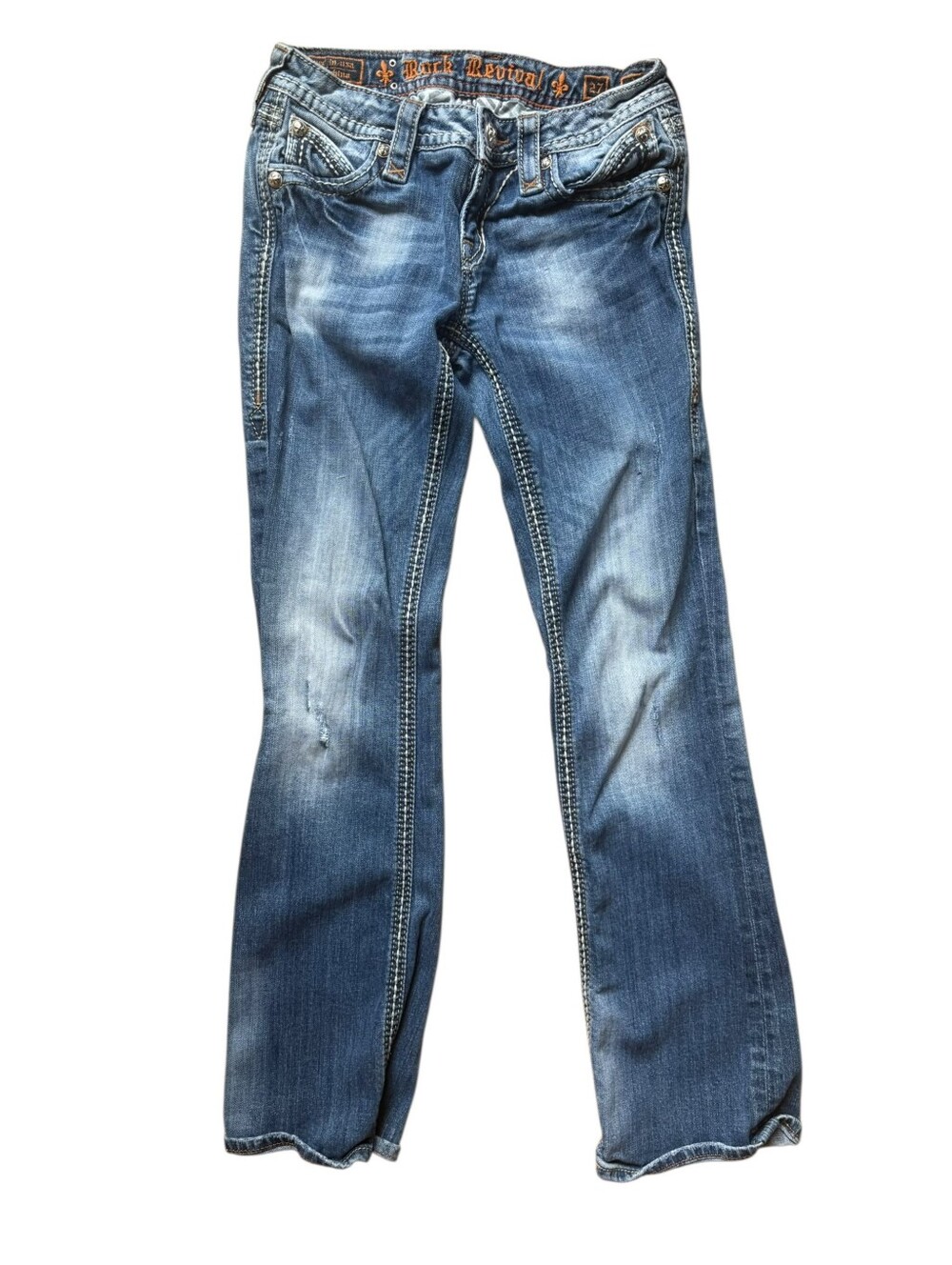 Rock Revival Women's Bootcut Jeans Blue Medium Wash Slim Fit Embellished Pockets